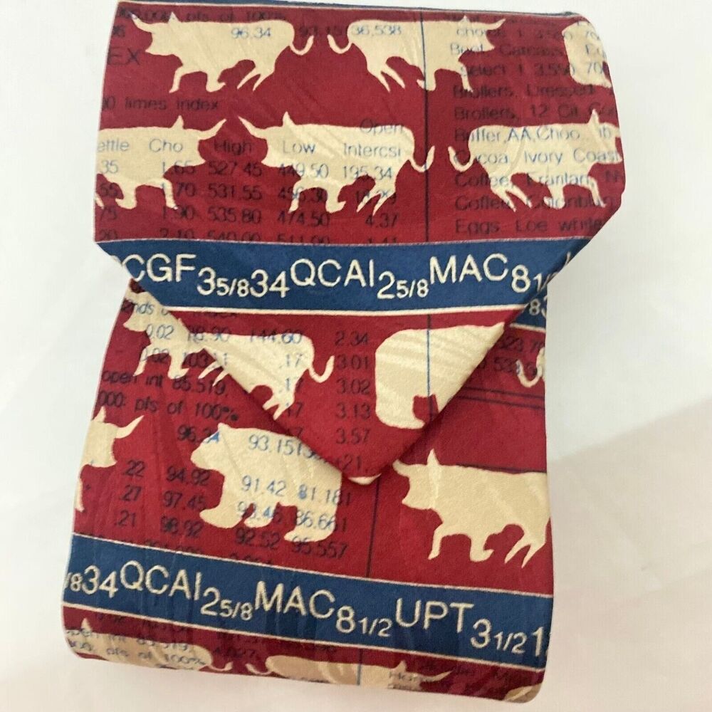 #5672 RM Style Red Bear Bull Stock Broker Wall Street Novelty Mens Tie 57x3.75